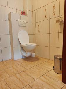 a bathroom with a white toilet in a room at Pensjonat Lubar in Dziwnów