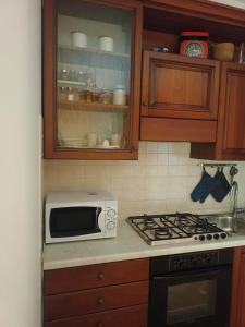 a kitchen with a microwave and a stove at L'angolo di Anna in Pieve di Soligo