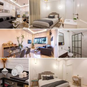 une chambre d'hôtel avec deux lits et un salon dans l'établissement Airport Apartment Suite Casablanca FREE WIFI Modern Confort Calme, à Derroua