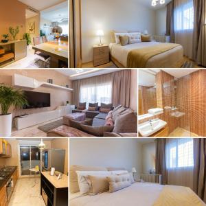 a collage of photos of a bedroom and a living room at AeroChic in Nouaceur