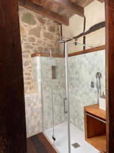 a shower with a glass door in a bathroom at LA CASA DEL HORNO in Hornedo