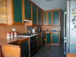 a kitchen with green cabinets and a stove top oven at Best site in İstanbul (3+1) Central&Elite Zone in town in Istanbul