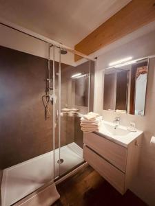 W łazience znajduje się prysznic i umywalka. w obiekcie B&B FANCHETTI 1938 w mieście Sondrio