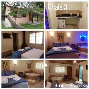 a collage of four pictures of a bedroom at Pousada recanto Lajinha maua in Resende