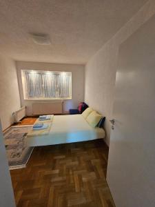 una camera da letto con un grande letto e una finestra di Central apartment in Prilep a Prilep