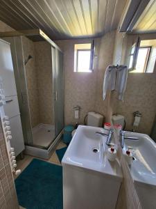 a bathroom with a tub and a sink and a shower at Central apartment in Prilep in Prilep
