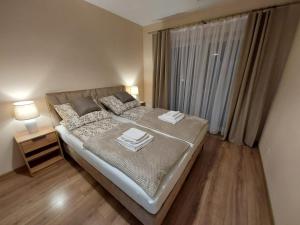 赖曼瑙-兹德鲁伊Agroturystyka Bliżej Natury的一间卧室，配有一张大床和一扇窗户。