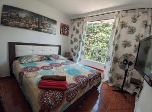 a bedroom with a bed and a window at Hospedaje Casa Aurora in Cali