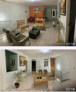 two pictures of a living room and a living room at Pousada Aconchego in Aracaju