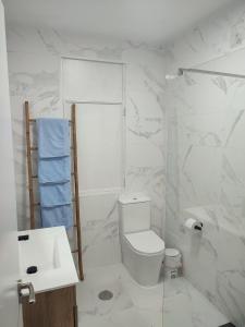 ein weißes Bad mit einem WC und einem Waschbecken in der Unterkunft VUT La Villa in Vilagarcia de Arousa