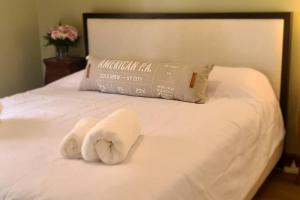 布宜諾斯艾利斯的住宿－Madero Homes / 3amb /piscina / balcón / lavadero，床上配有白色毛巾和枕头