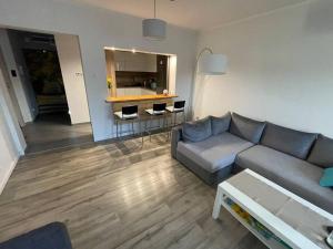a living room with a couch and a table at Apartament 20 in Radków