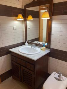 y baño con lavabo, espejo y aseo. en Apartamento Casco Antiguo, en Linares