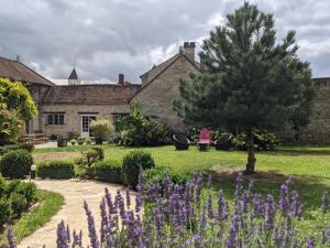 a garden with purple flowers in front of a building at Domaine Chapelle in La Chapelle-la-Reine