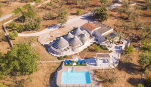 an aerial view of a house with a swimming pool at TD Trulli Albapetra Pool Olive Trees in Polignano a Mare