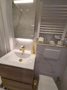 Très beau studio au pied du métro في فينسين: حمام مع حوض ومرحاض