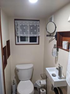 a bathroom with a toilet and a sink at Country Cottage in Papa Bay in Papa Bay Estates