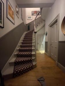 a stairway with a bunch of wine bottles at Large 3 double bedroom period house with parking in Edinburgh