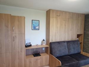 Zimmer mit Sofa und Holzschränken in der Unterkunft Appartement - Combloux in Combloux