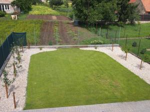 an aerial view of a garden with a field of grass at Apartmány Relax in Ladná