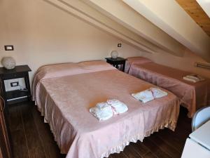 Cette chambre comprend 2 lits avec des draps roses. dans l'établissement Quiete del Sirino, à Moliterno