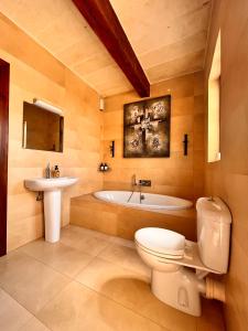 沙拉的住宿－Carpe Diem，浴室配有卫生间、盥洗盆和浴缸。