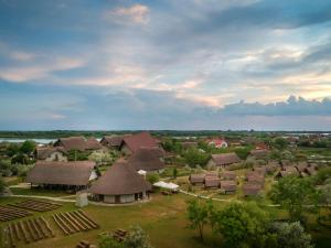 an aerial view of a group of houses with roofs at Dolphin Camping in Sfântu Gheorghe