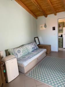 a small bedroom with a bed and a rug at Tiny Big House in Fanari