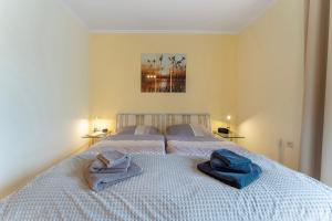 um quarto com uma cama com toalhas em Ferienwohnung 1 em Damp