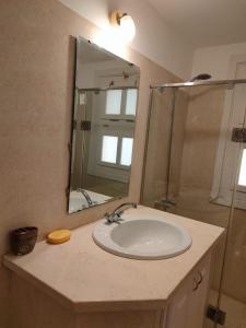 洪加達的住宿－New Marina MP 37，浴室水槽设有镜子和淋浴