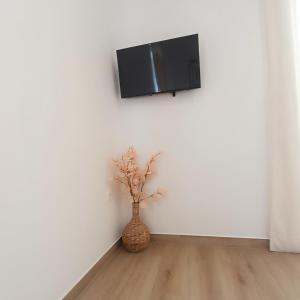 a vase on a wall with a tv on a wall at Villa Fragola 3 in Doli