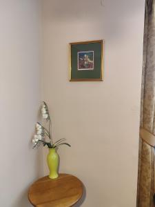 wazon z kwiatami na stole w obiekcie Pokój jednoosobowy z prywatną łazienką - Piotrkowska 262-264 pok 302 w Łodzi