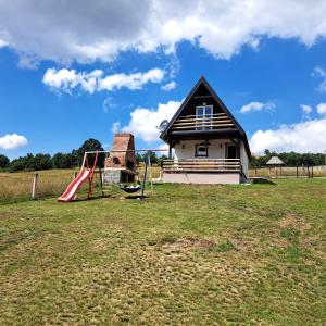 une maison avec un toboggan et une aire de jeux dans l'établissement Vikendica Velanac, à Zlatibor