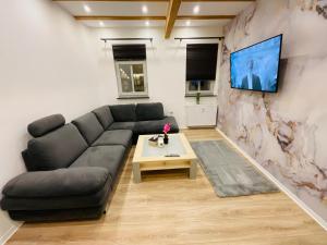 Μια τηλεόραση ή/και κέντρο ψυχαγωγίας στο Best Central Apartment - am Marktplatz - Up to 5 - Next to Frankfurt and Hanau - Coffee and Snacks - Netflix, Prime, Disney