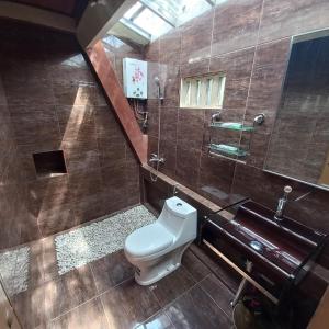 ein Bad mit einem WC und einer Dusche in der Unterkunft Agora Home in Wonosobo