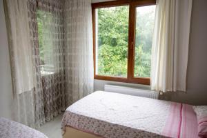 特拉布宗的住宿－Korkmaz Apart，一间卧室设有一张床和一个窗口