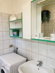ein Badezimmer mit einem Waschbecken und einer Waschmaschine in der Unterkunft Casa Nonna Elide 2 in Besozzo