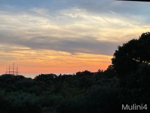 una puesta de sol en el cielo sobre un bosque de árboles en Vala Apartments - Helvetia Rovinj en Rovinj