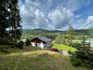 a house with a red car parked in front of it at Panorama in Slavske