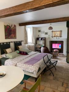 a bedroom with a bed and a living room at AMALOUYSE Studio de charme au cœur des châteaux de Loire in Montlouis-sur-Loire