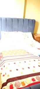 a bed with polka dot pillows on top of it at Akira Safaris Furnished Apartment in Migori