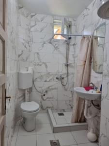 Baño blanco con aseo y lavamanos en Apartman Terasa en Bijelo Polje