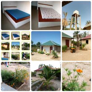 a collage of pictures of different types of houses at assoukatene lodge in Cap Skirring