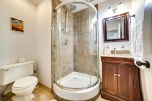a bathroom with a shower and a toilet and a sink at Pet-Friendly South Lake Tahoe Vacation Rental! in South Lake Tahoe