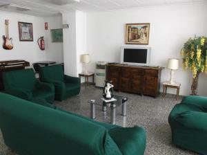 a living room with green furniture and a tv at Hotel Lido in Santiago de la Ribera