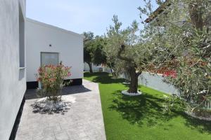 a garden with trees and grass next to a building at LEON INMO Villa Estrella - 12313 in Empuriabrava