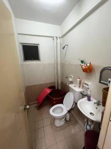 een badkamer met een toilet en een wastafel bij AB HOMESTAY PUTERI BAHANG APARTMENT in Kota Kinabalu