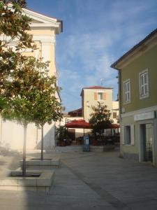 a street with buildings and trees in a town at Apartment Istriana in Poreč