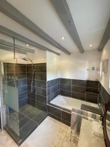 a large bathroom with a tub and a shower at La Villa del Sol in Montélimar