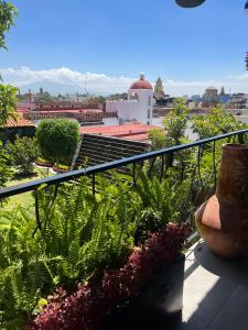 a balcony with plants and a view of a city at SOLSTICIO 212 in Cholula